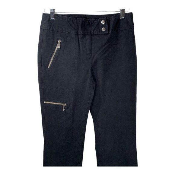 Michael Kors Black Bootcut Pants Size 4 Stretch Snap Leg Zip Pocket Style - Picture 3 of 10
